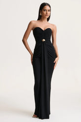 Beverly | Black Bandeau Maxi Dress With Gathered-Detailing