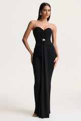 Beverly | Black Bandeau Maxi Dress With Gathered-Detailing