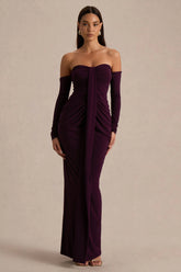 Harper | Plum Bardot-Neck Maxi Dress