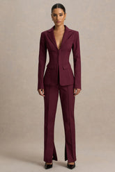 Wonder Woman | Burgundy High Waist Tailored Trousers With Hem Split