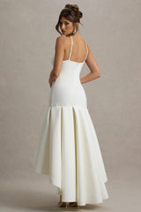 Mavis | Cream Halter-Neck Maxi Dress With High-Low Skirt