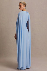 Padma | Powder Blue Draped Maternity Maxi Dress With Cape Sleeves