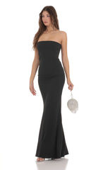 Back Bow Strapless Maxi Dress in Black