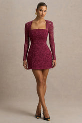 Bijou | Burgundy Lace Long-Sleeve Mini Dress