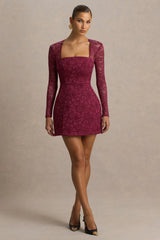 Bijou | Burgundy Lace Long-Sleeve Mini Dress