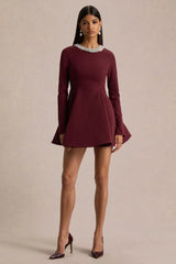 Eletta | Burgundy Embellished High-Neck Mini Dress