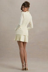Athena | Cream Long-Sleeve Mini Dress With Pleated Hem