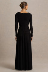 Aniyah | Black High-Neck Maxi Dress With Ruched Detailing
