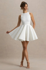 Waverly | White Racer-Neck Sleeveless Skater Mini Dress