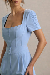 Brizzie | Light Blue Linen Short-Sleeve Playsuit