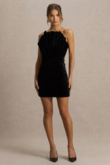 Polly | Black Velvet Ruffled Strapless Mini Dress