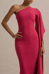 Lily | Hot Pink & Burgundy Asymmetric Maxi Dress With Cape Sleeve