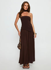Odela Strapless Drop Waist Maxi Dress Chocolate
