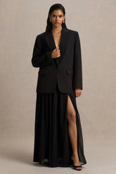 Spencer | Black Chiffon Pleated Maxi Skirt