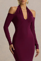 Living High | Burgundy Halter-Neck Maxi Dress With Long Sleeves