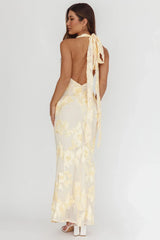 Cipriana Backless Halter Maxi Dress Embellished Yellow