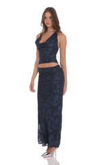 Burnout Floral Maxi Skirt in Navy