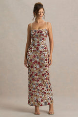 Vitora | Red Floral Sequin Square-Neck Maxi Dress