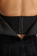 Valentina | Black Bandeau Velvet Mini Dress With Pleated Detailing