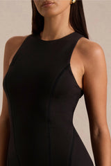 Sally | Black Crew-Neck Midi Dress With Drop Waist And Pleated Detailing