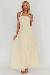 Azure Sun Halterneck Drop Waist Maxi Dress Yellow