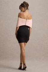 Sadie | Black & Pink Bow Bardot Mini Dress