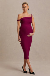 Salome | Burgundy Twisted Asymmetric Maternity Midi Dress