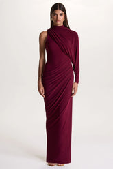 Aphra | Burgundy High-Neck Maxi Dress With Cape-Sleeve