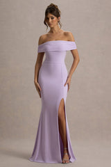 Law of Attraction | Lilac Bardot Draped Split Maxi Dress