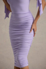 Citrus | Lilac Bardot Bodycon Midi Dress With Bow Sleeves