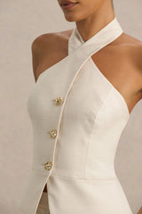 Cadence | Nude Halter-Neck Tailored Top