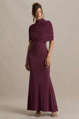 Cleora | Burgundy Twist Cape Maxi Dress