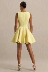 Gabrielle | Lemon High-Neck Mini Dress With Ruffling Detail