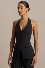 Tecla | Black Button-Up Tailored Waistcoat