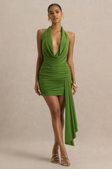 Centrepiece | Green Cowl-Neck Wrap Mini Dress With Sash