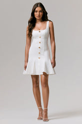 Love Yourself | White Square-Neck Mini Dress With Buttons