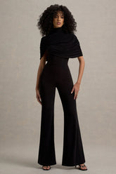 Isoline | Black Twist Cape Flared-Leg Jumpsuit