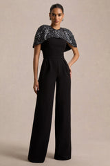 Eloriana | Black Hand-Embellished High-Neck Jumpsuit