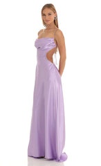 Satin Rhinestone Maxi Dress in Purple
