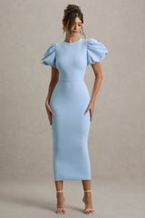 Dakota | Powder Blue Puff-Sleeve Midi Dress
