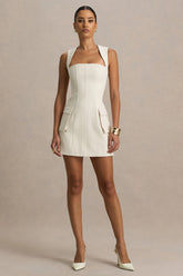 Mollie | Nude Square-Neck Tailored Micro Mini Dress