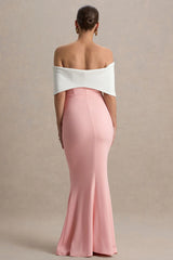 Libra | Pink & White Bow Bardot Maternity Maxi Dress