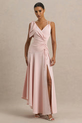 Julieta | Baby Pink Asymmetric-Neck Maxi Dress With Bow Detail And Open-Back