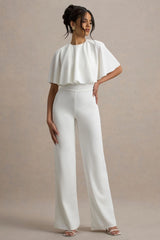 Leanna | White Straight-Leg Jumpsuit With Cape