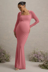 Abeam | Blush Pink Maternity Maxi Dress With Sheer Sleeves