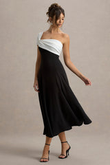 Malta | Black & White One-Shoulder Midi Dress