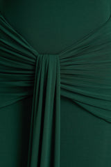 Clover | Dark Green Asymmetric-Neck Wrapped Maxi Dress With Sash