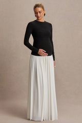 Monroe | Black And White Crew-Neck Maxi Dress With Drop-Waist
