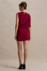 Missy | Burgundy Mini Dress With Cape-Sleeve And Ruched Detailing