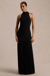 Tasmin | Black High-Neck Maxi Dress With Drop-Waist